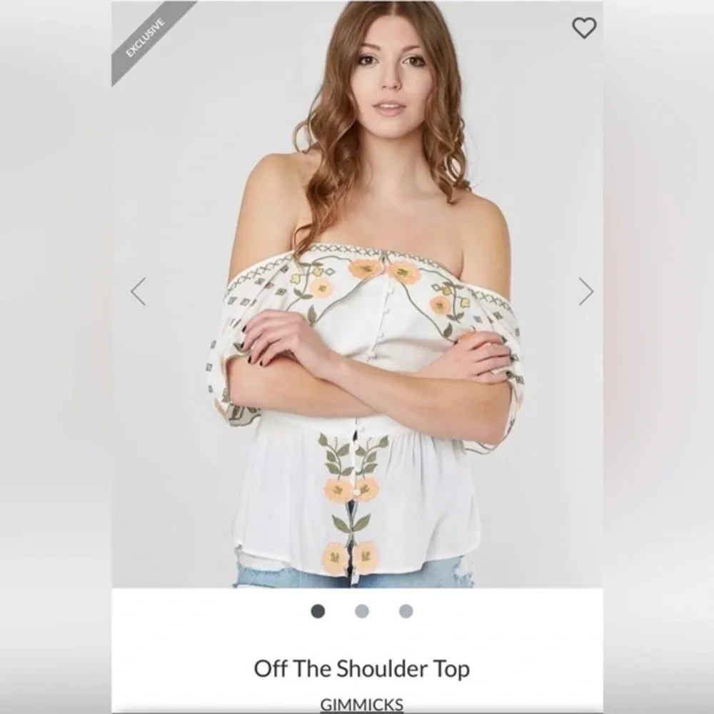 Gimmicks BKE Embroidered Floral Off‎ The Shoulder Top. Size Small
